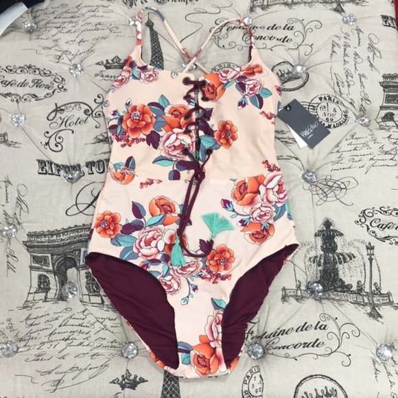 Mossimo Lace-Up Printed One-Piece Swimsuit - Picture 3 of 6